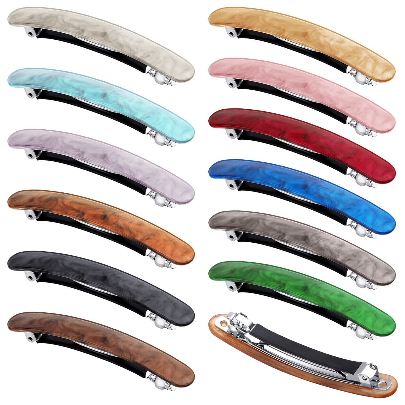 12 Pieces Hair Barrettes for Women Tortoise Shell Acetate French Skinny Clip Automatic Ponytail Barrettes for Women Fine Thin Hair AccessoriesElegant Color