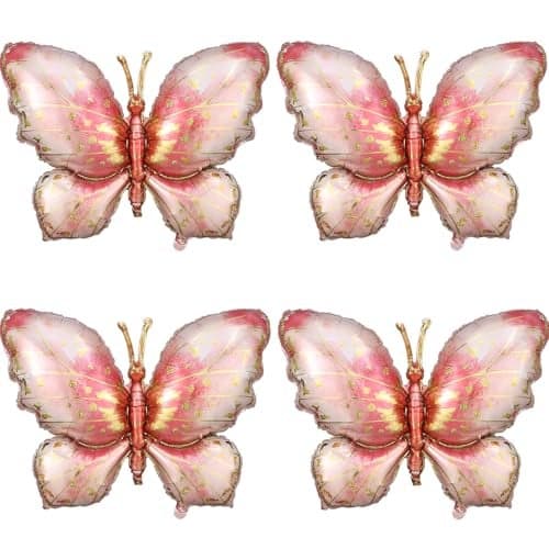 4 Pieces 40inch Pink Gold Butterfly Balloons for Butterfly Themed Party Wedding Birthday Baby Shower Party Decoration (Pink-4pcs)