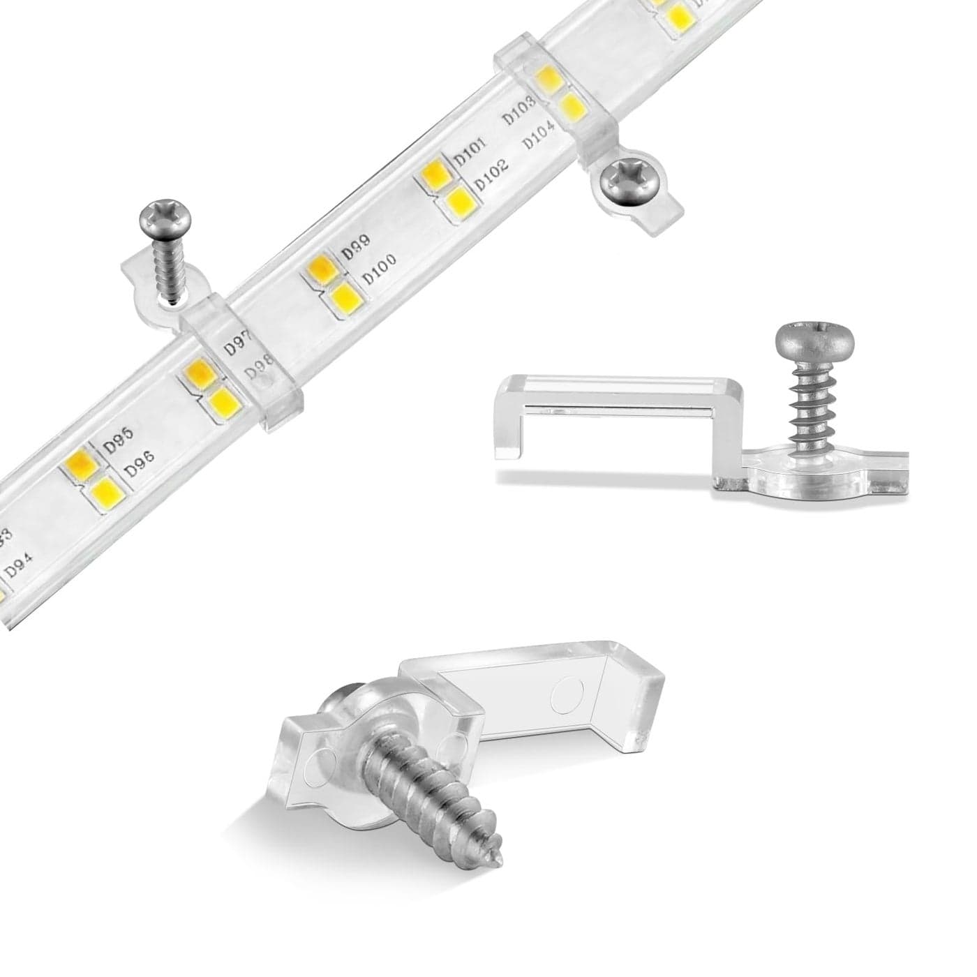 100 Pack Strip Light Mounting BracketsFixing ClipsOneSide Fixing100 Screws Included For 10mm Wide IP68 Silicone Cover Strips