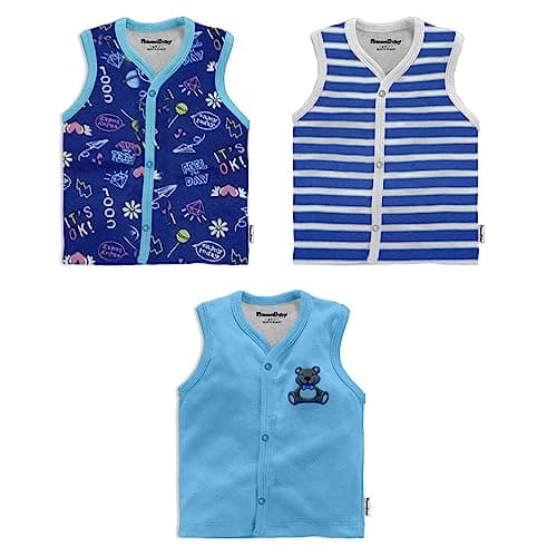 Tinchuk Baby Boys Regular Fit T-Shirt Sleeveless Jhabla Vest (Pack of 3, 12 Months-18 Months), Multicolour, 12-18 Month