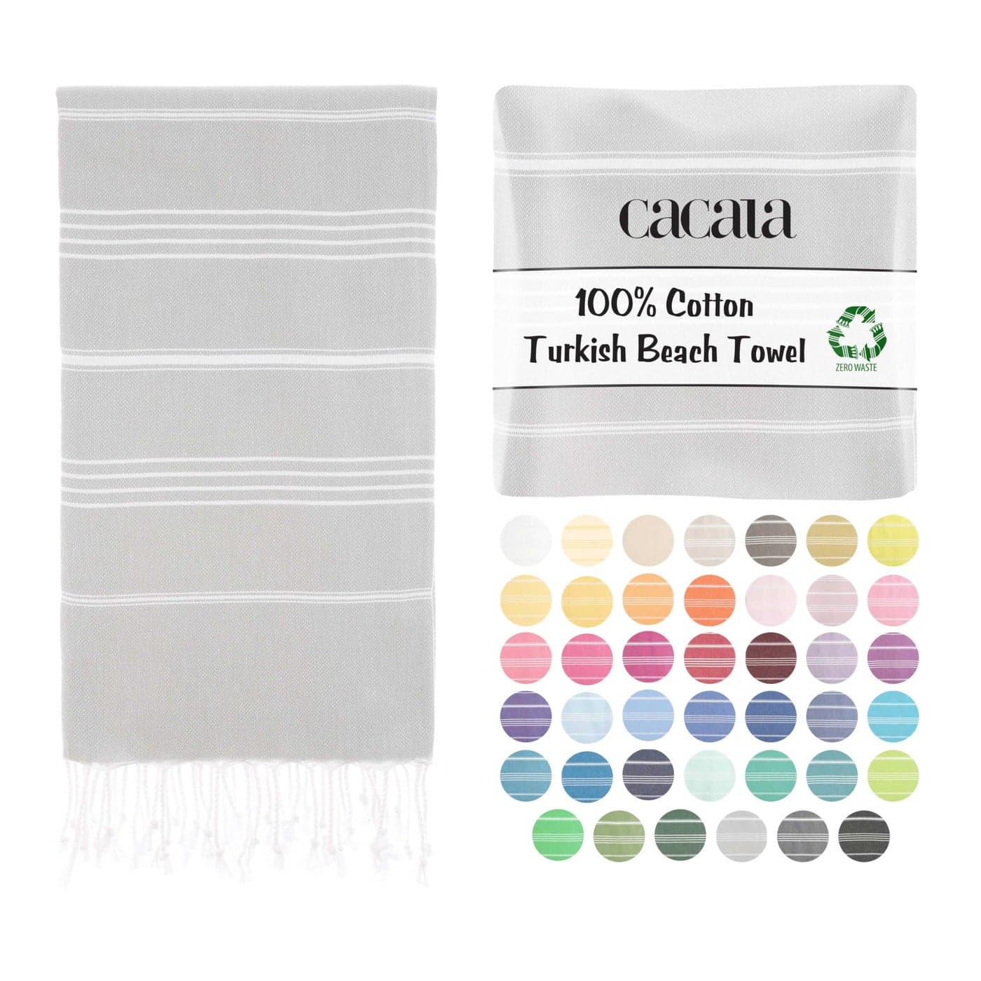 Cacala Lightweight and Thin Turkish Beach Towel 100% Cotton Sand-Free and Quick-Drying Goodness Perfect as an Extra Large Travel Towel, Beach Accessory, or Gift for Beach Lovers, 37 x 70
