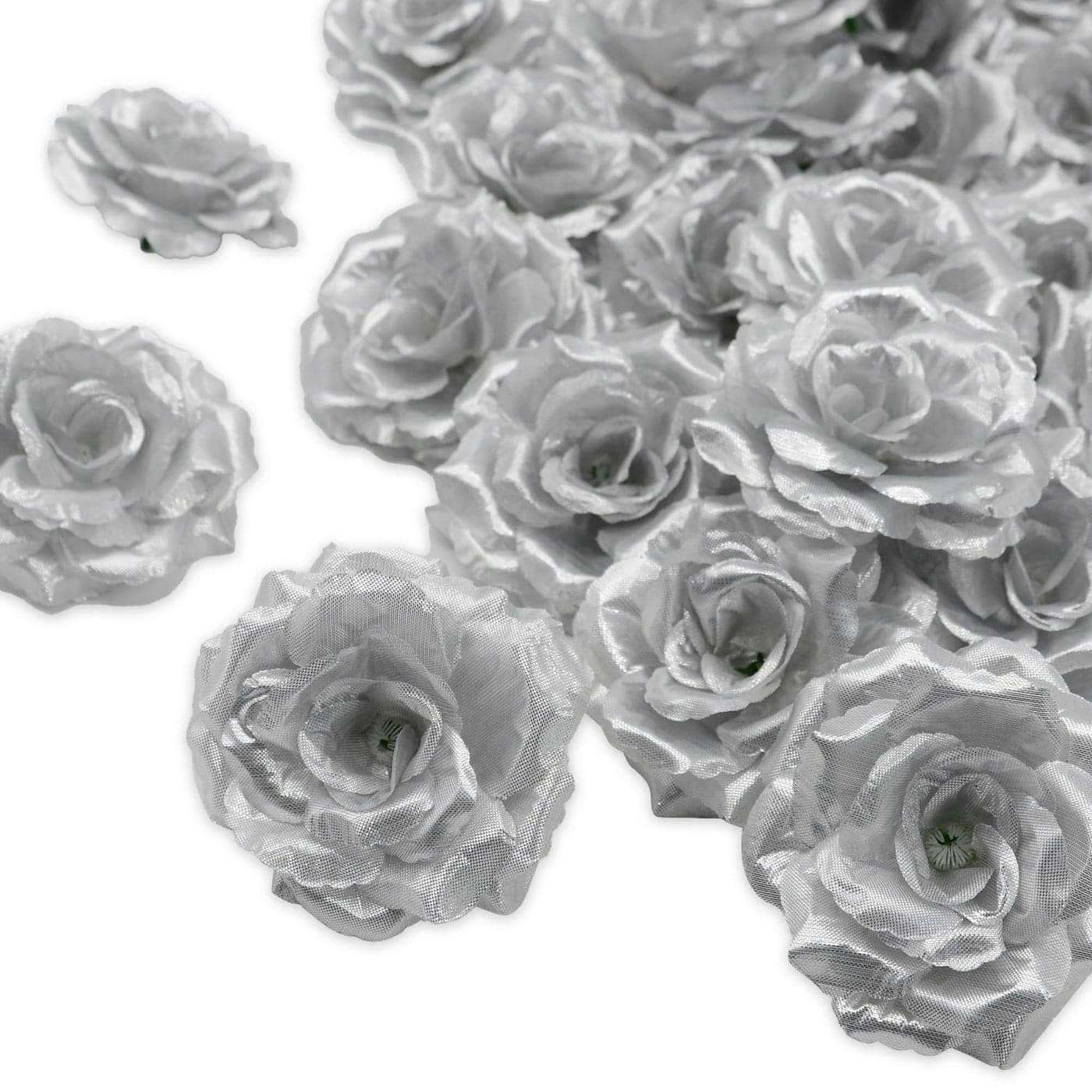 20 Pcs Silver Rose Flower Head Artificial Flowers Bulk for DIY Crafts 3 Inch Silk Rose Fake Flower for Decoration Wedding Home Party Decor Baby Shower Centerpieces Table Decor No Stem