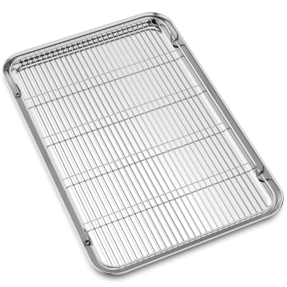 Large Set Baking Sheet and Cooling Rack Set Bastwe 24L x 16W x 1H inch Professional Bakeware Healthy Nontoxic Rustproof Easy Clean
