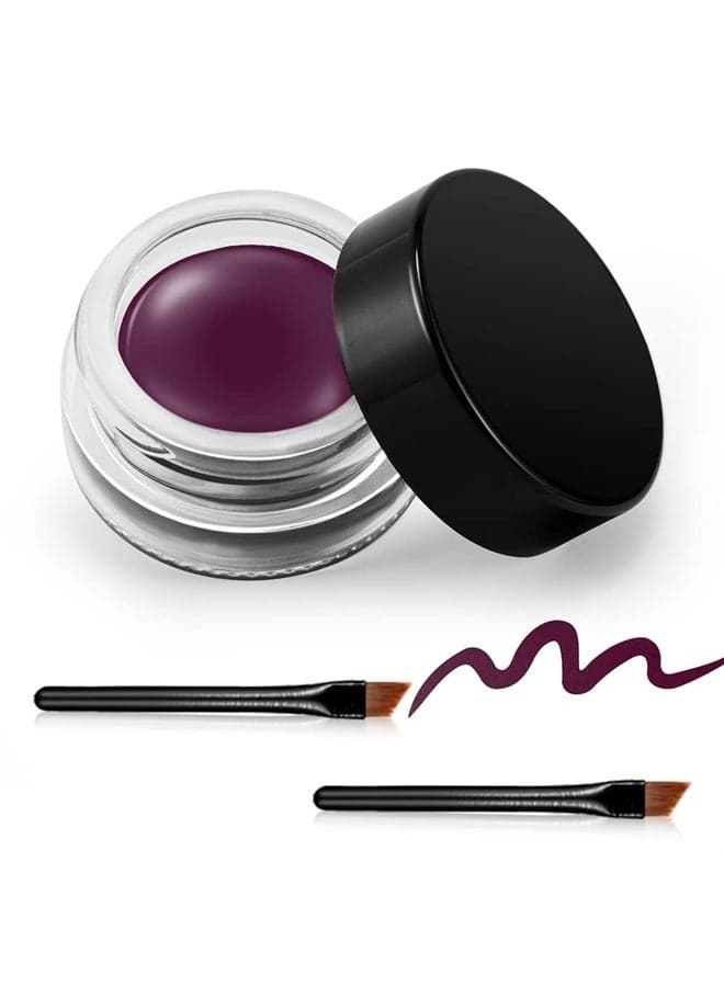 Waterproof Gel Eyeliner, Long Lasting Cream Eyeliner Gel Pot, High-Intensity Pigments Smudge-Proof Eye Liner Makeup, Water-Resistant Eyeliner with 2PCS Brushes 09# Dark Purple