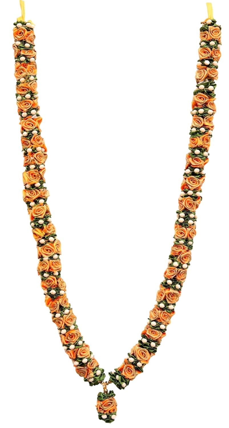 Geetanjali Crafts Handcrafted Fabric Satin Ribbon Garland for Photos DeityGod Idols Home Temple Decoration 7238S2Orange