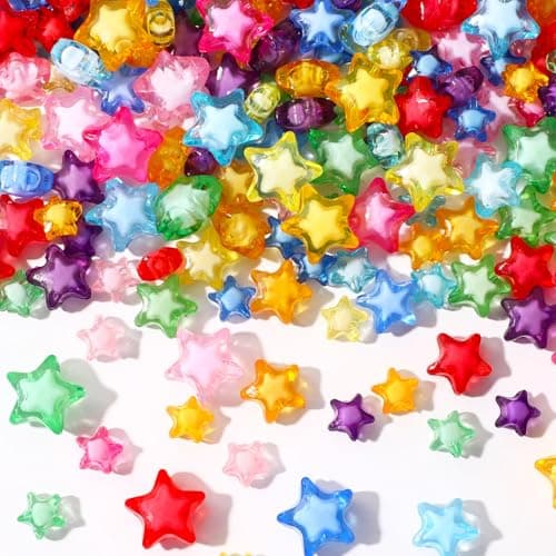 UPINS 300Pcs Acrylic Star Beads 3 Sizes Kandi Star Pony Beads for Jewelry Making Crafts Independent Day 4th of July Acrylic Beads Necklace Friendship Bracelets Craft