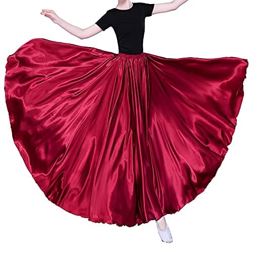 Women Long Tulle Retro Maxi Shiny Skirt for Belly Dancing Dance Costume Cosplay Holiday Weekend Party Dinner (Dark Red)