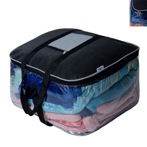 RENVA Underbed Storage Bags | Large Capacity Foldable Storage Containers with Clear Window & Reinforced Handles | 70L Organizer for Blankets, Comforters, Bedding & Clothes (Destijl, 1 pc)