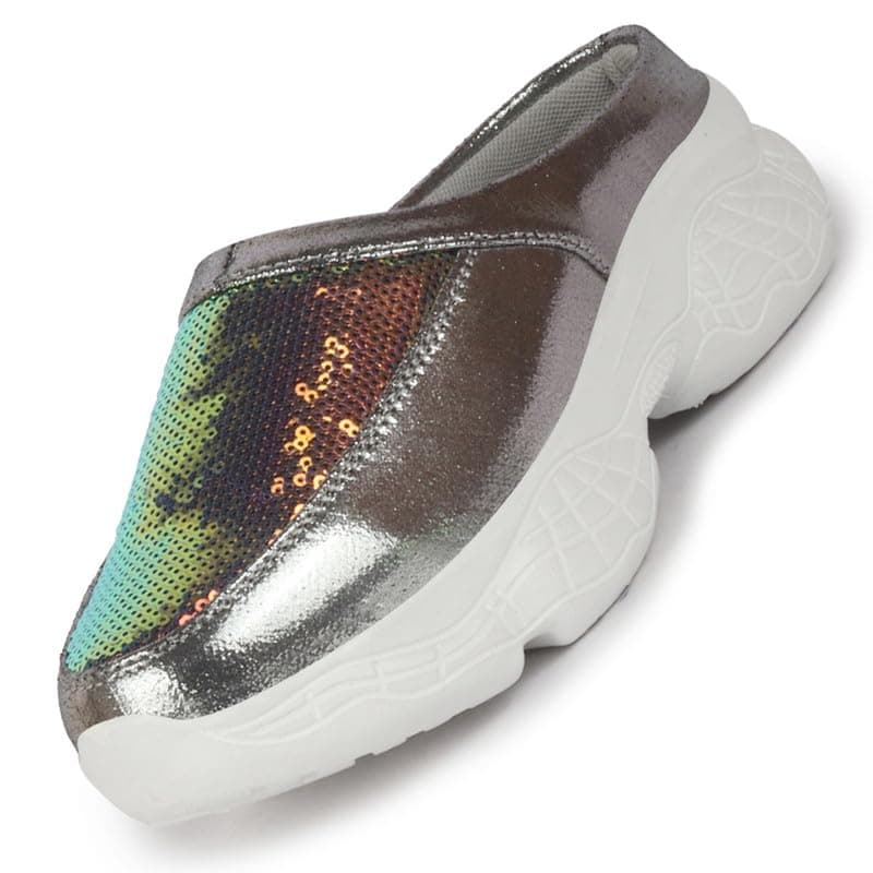 FAUSTO FST 1327 GREY-41 Women Grey Back Open Embellished Slip On Mules for Evening|Party Outfit|Ultra Soft Shoes with Anti Skid Sole (8 UK)