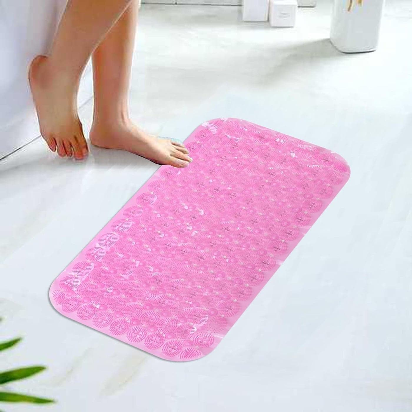 Kuber Industries Bath Mat PVC Bathroom Mat Shower Bath Mat Floor Tub Mat Foot Massager Mat AntiSkid Shower Bathroom Mat B01C Pink