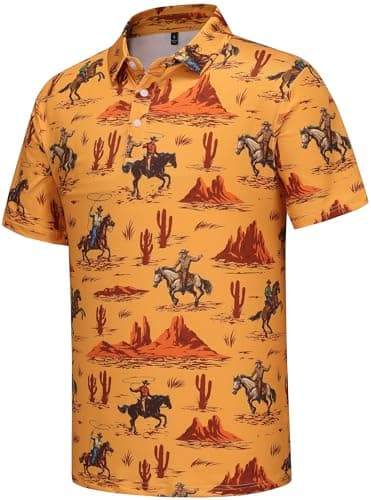 Mens Golf Polo Shirts Funny Golf Shirts for Men Performance Moisture Wicking Quick Dry Athletic Short Sleeve Shirts Yellow