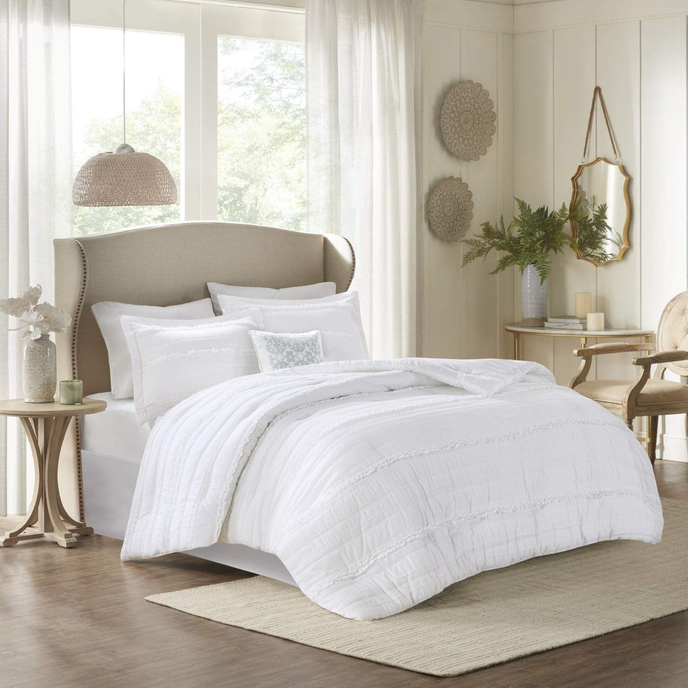 Madison Park Celeste Comforter SetTextured Luxury Design All Season Down Alternative Bedding Matching Sham Decorative Pillows Queen90x90 White 5 Piece