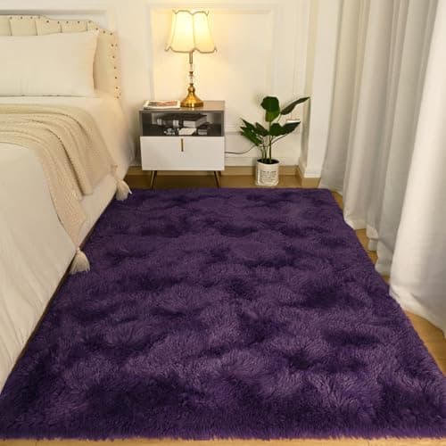 Softlife Rugs for Bedroom 4x5.3 Feet Purple Area Rug for Living Room Super Soft Shaggy Rugs for Dorm Fluffy Fuzzy Carpets Long Plush Bedside Rug Nursery Girls Boys Kids Room Home Christmas Decoration