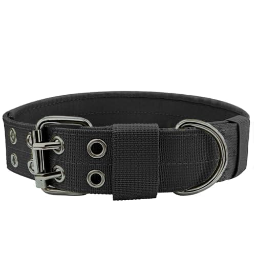 Heavy Duty Dog Collar for Large Dogs, Tactical Dog Collars with Metal Buckle & D Ring, 1.5" Width Thick Adjustable Nylon Collar for Medium Dogs, Black/M