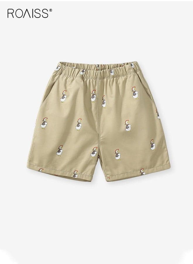 Toddler Boys Summer Cotton Shorts with Pockets, Casual Shorts with Cartoon Patterns, Summer Elastic Waist Short Pants for Toddlers, Suitable for Pairing with Various Tops