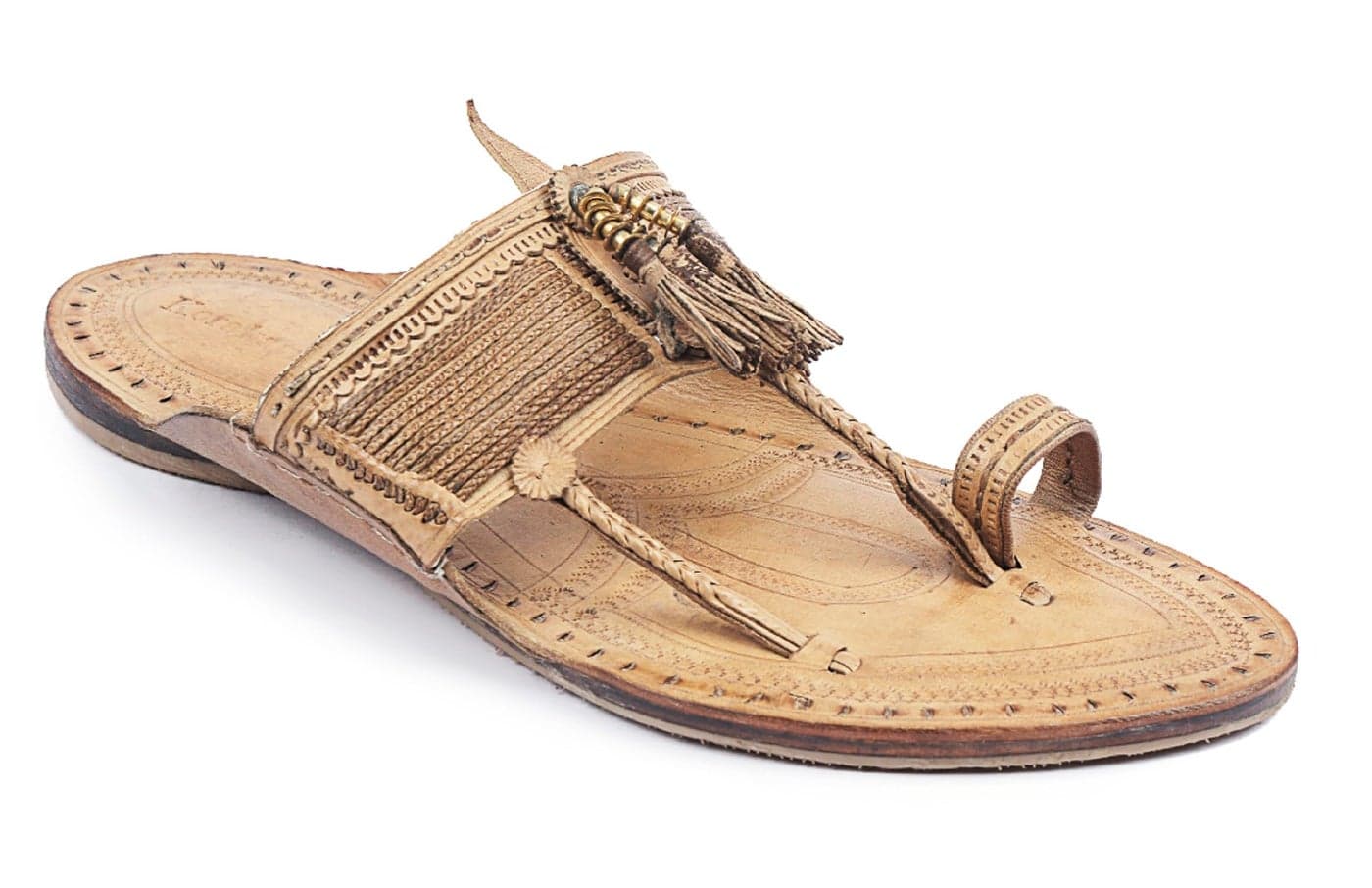 KORAKARI Mens Natural Handmade Kolhapuri Chappal Braids Smooth and Comfortable Stylish Durable Anti Slip Design Flip Flops Slippers Genuine Leather Traditional Indian Footwear (UK-07)