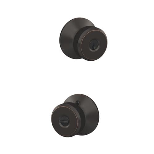 SCHLAGE F51A BWE 716 Bowery Knob Keyed Entry Lock, Aged Bronze