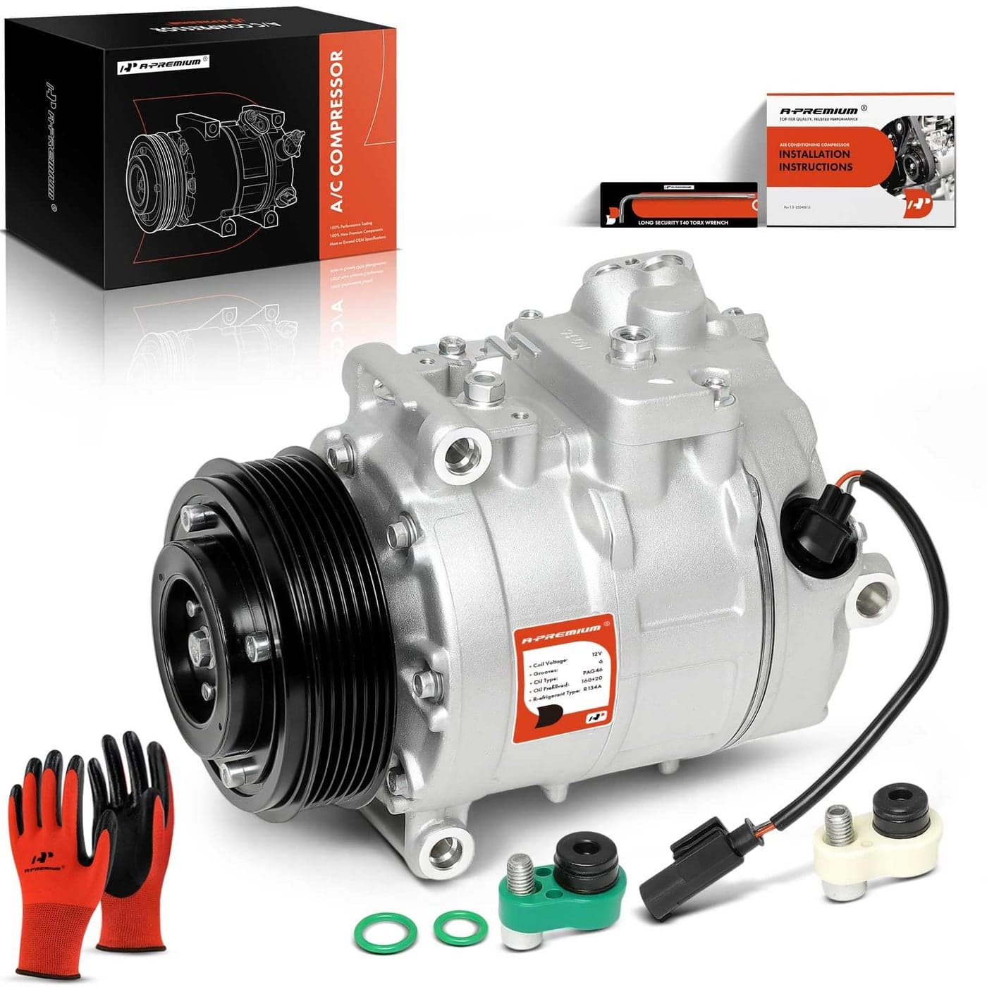 APremium Air Conditioner AC Compressor with Clutch Compatible with BMW 128i 130i 320i 325Ci 325i 325xi 328i xDrive 328xi 330Ci 330i 525i 530i M3