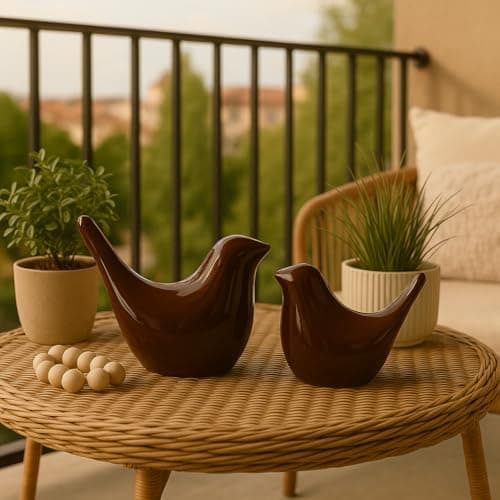 LIFEHAXTORE® Creative Brown Glossy Ceramic Birds Figurines Home Decorations Accessories Party (Pack of 2)