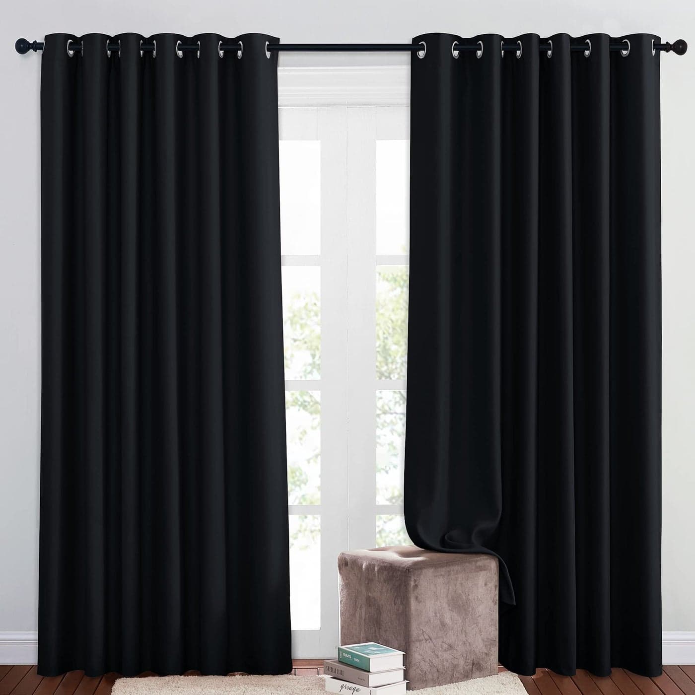 NICETOWN Blackout Patio Curtains for Windows 84 inch Length Solid Thermal Insulated Grommet Light Reducing Panels Window Treatment for Living Room Black 2 Panels 160 Wide