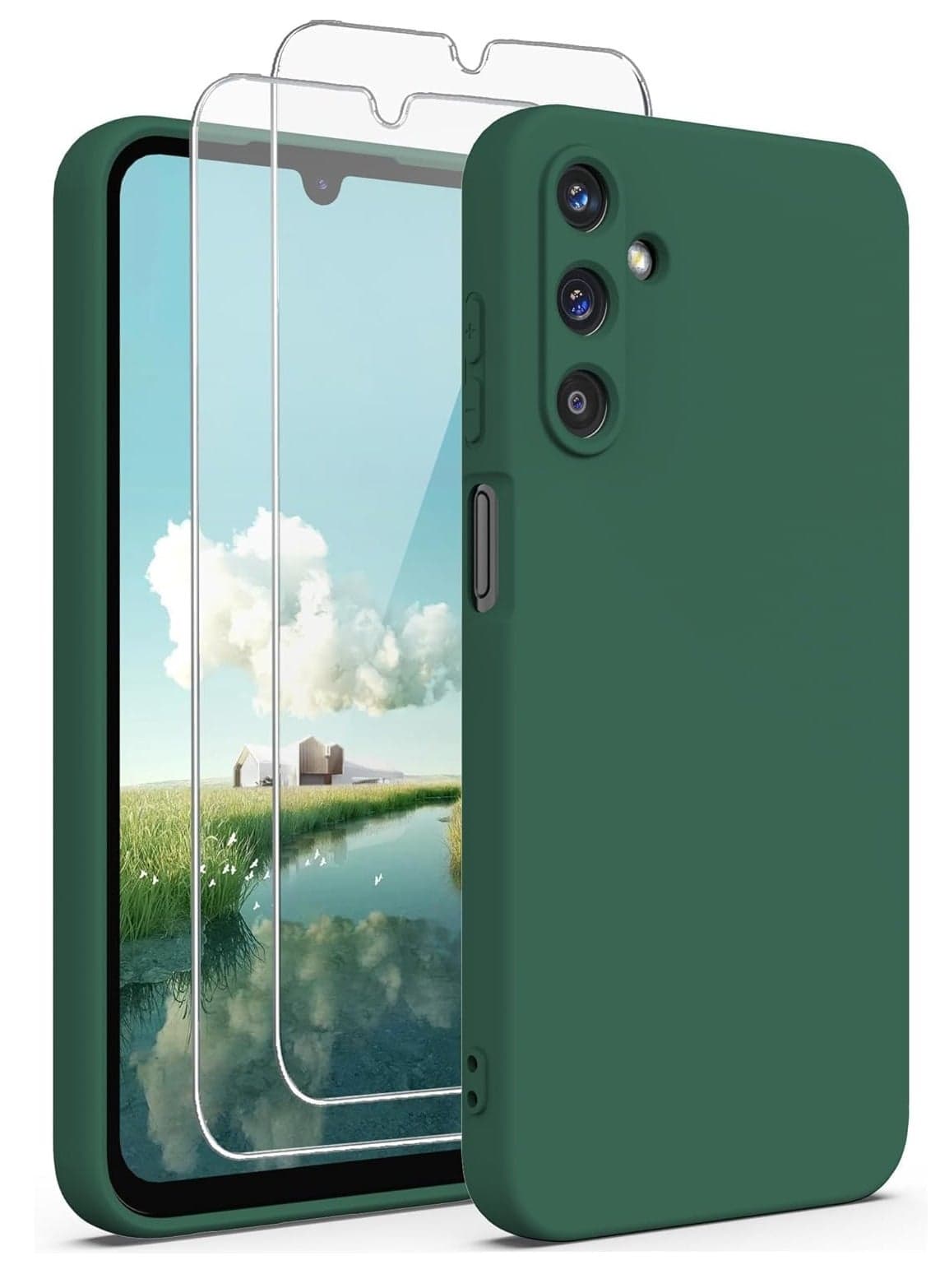 Samsung Galaxy A55 5G Case Bundle – Midnight Green, Ultra Slim Liquid Silicone with 2x Screen Protectors, Anti-Scratch Microfiber Lining