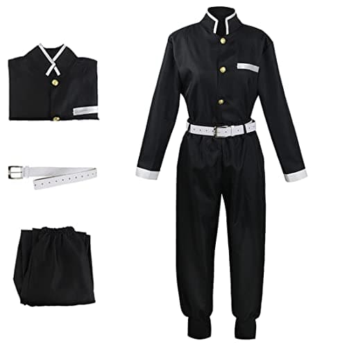 Mens Cosplay Costume Japanese Anime Cosplay Black Team Uniform Kimonos Outfit With Belt (S, Black)