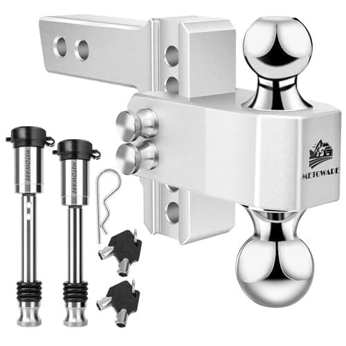 METOWARE Adjustable Trailer Hitch - Aluminum Tow Hitch Fits 2-Inch Receiver - Heavy Duty Drop Hitch with 4-Inch Drop/Rise for Truck (14,000 LBS GTW), Double Stainless Steel Locks & Hitch Pin