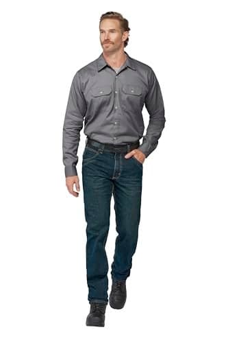 Bulwark Men's Flame Resistant 7 oz Cotton Work Shirt with Sleeve Vent, Silver Grey, Small