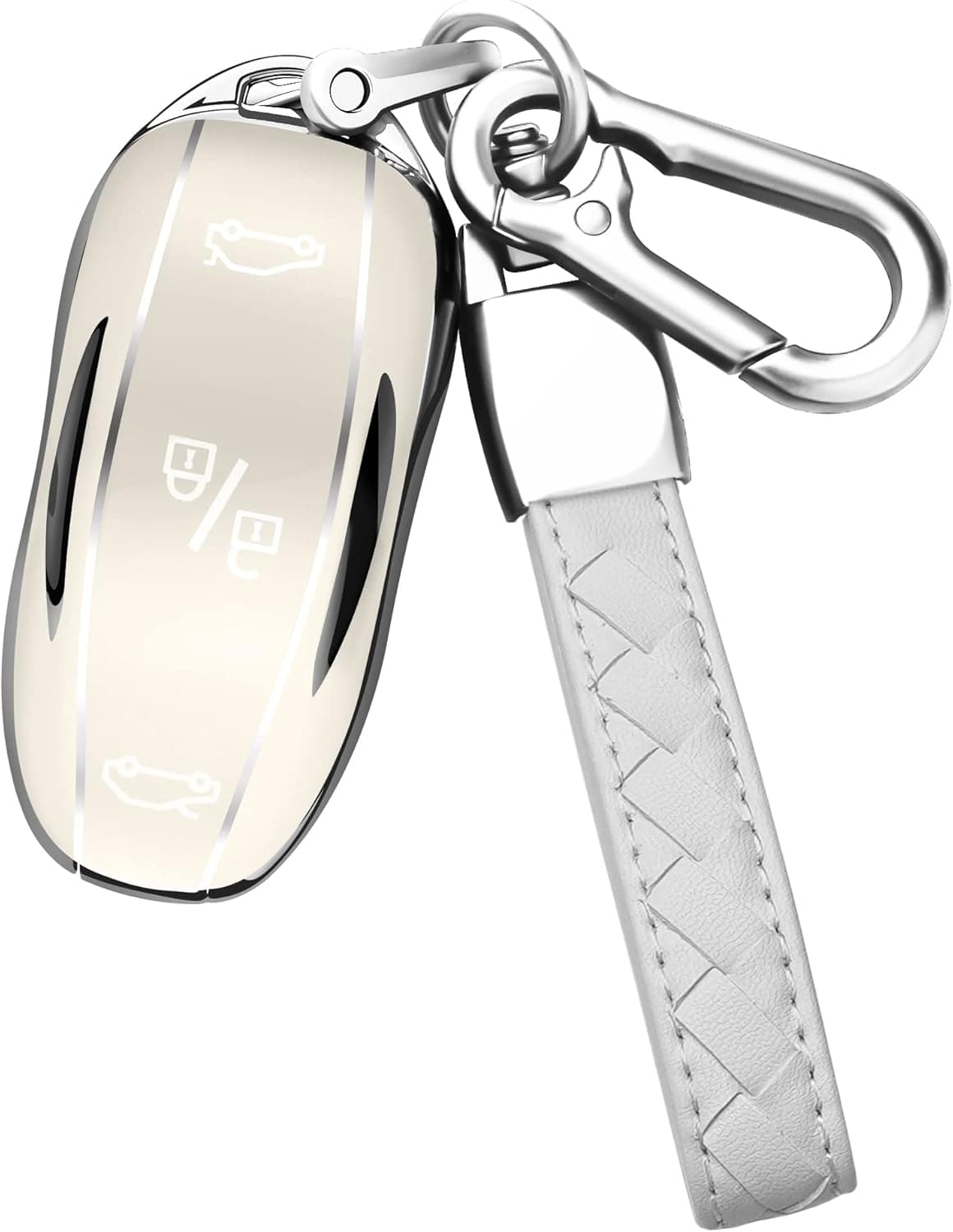 Sindeda Premium Key Fob Cover for Tesla Model S 3 Y - Ultra-Thin Waterproof Keychain (White)