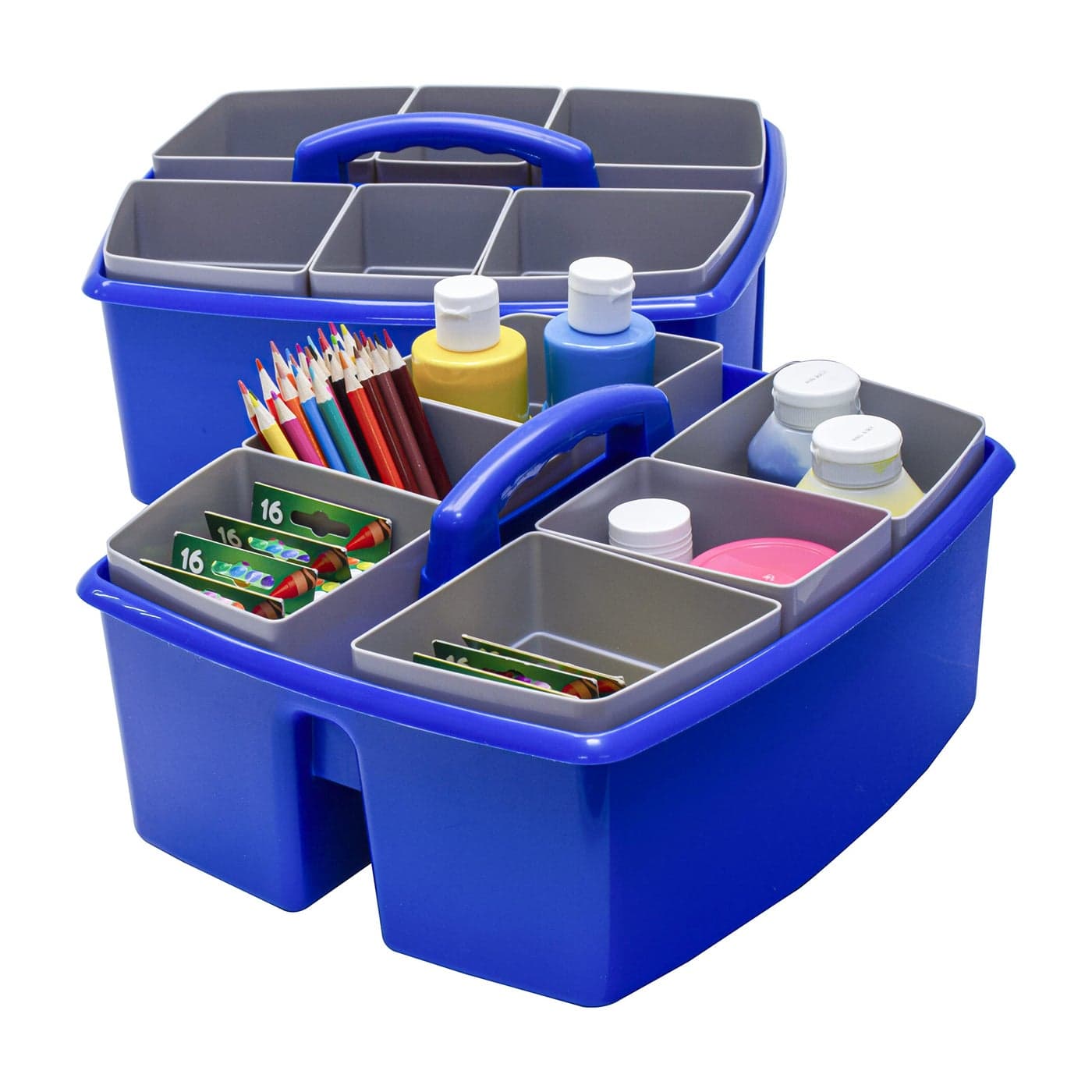 Storex Large Classroom Caddy with Cups 13 x 11 x 6575 Inches Blue Case of 2 00985U02C