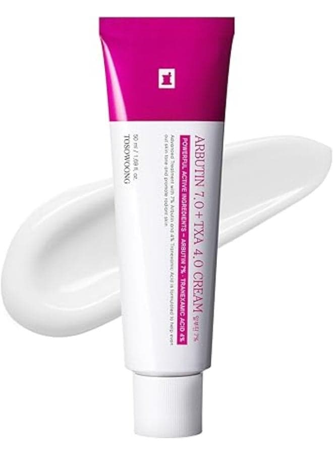 TOSOWOONG Arbutin 7% + Tranexamic Acid 4% Cream, 70,000ppm Arbutin, 40,000ppm TXA, Niacinamide, Glutathione, Supports Even Skin Tone, Enhances Skin Clarity, Korean Skin Care, 50ml, 1.69 fl.oz