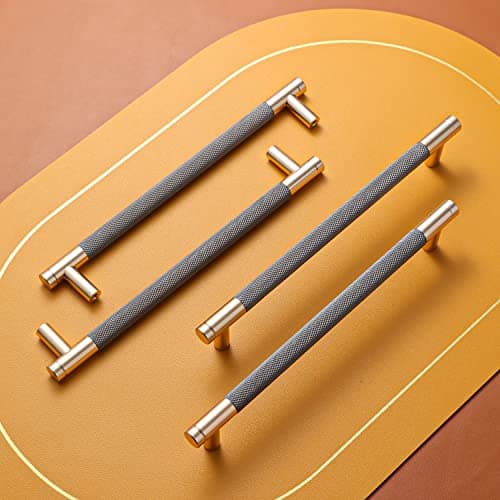 Ntresbonne 2 Pack 7 1/2 Inch 192 mm Barrel Cabinet Pulls Gold and Grey Cupboard Aluminum Handles Drawer Pull Cabinet Handles