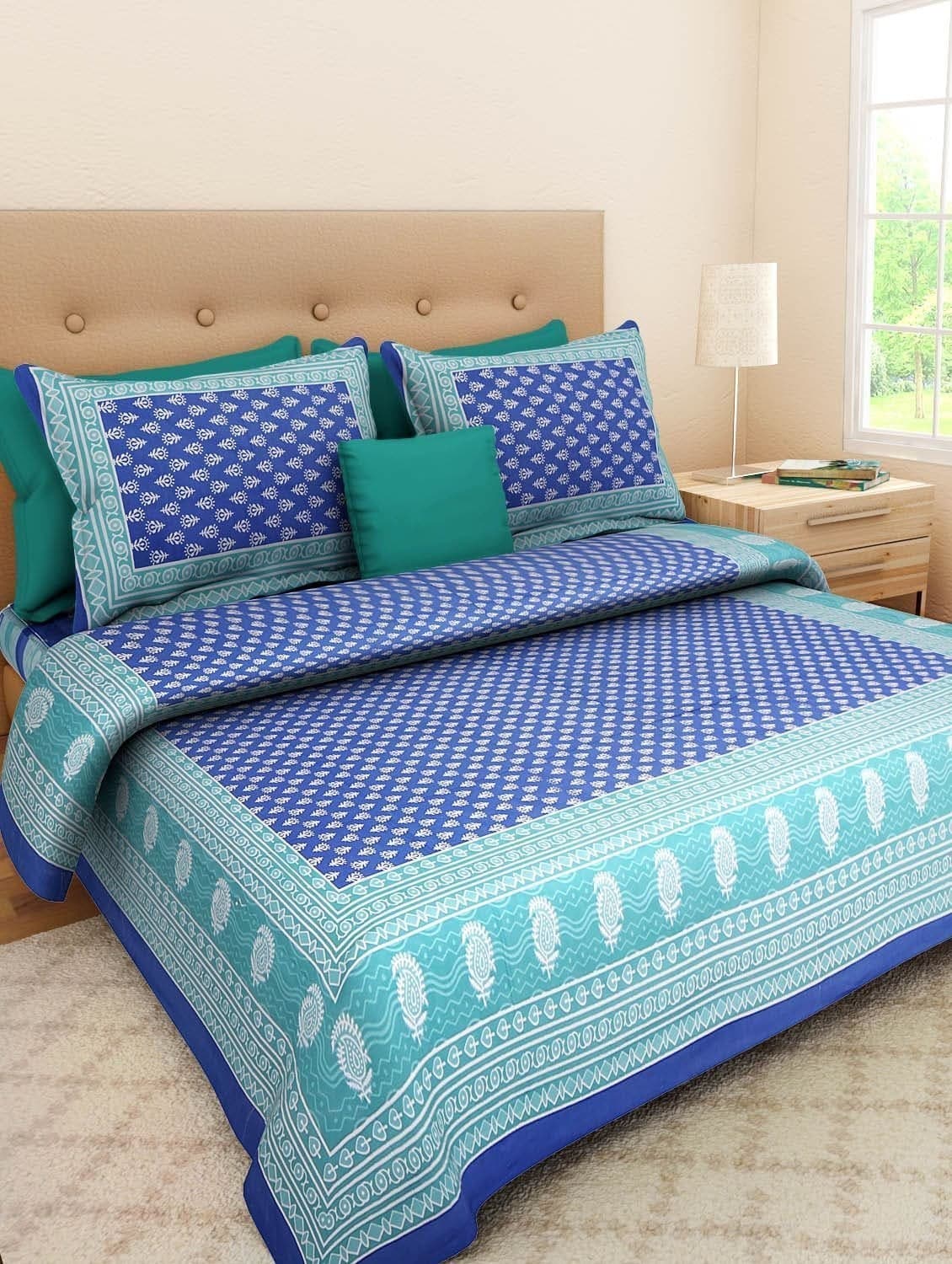 JAIPUR PRINTS Bedsheet for Double Bed Cotton 1 Double Bedsheet with 2 Pillow Covers