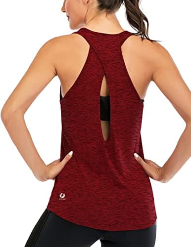 ICTIVE Womens Cross Backless Workout Tops for Women Racerback Open Back Shirts Athletic Sleeveless Clothes Burgundy L