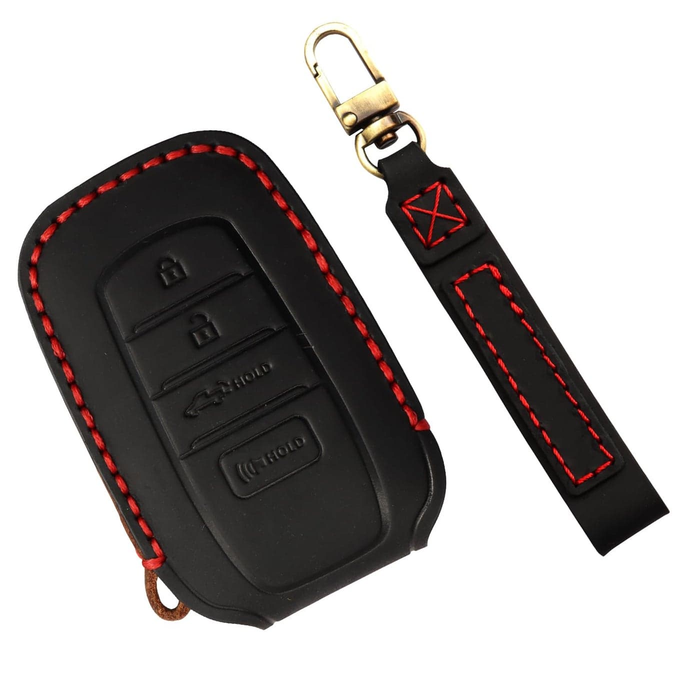 LOCOY Key Fob Cover for Toyota Tundra Accessories 2022 2023 2024 2025 for Tacoma 2024 2025 Leather Key Cover for Camry 2025 Key Protector Case Key Fob Case Black Leather Red Stitches 1pc