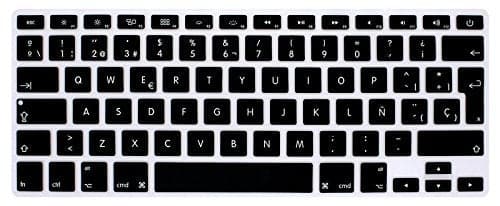 HRH Spanish Silicone Keyboard Cover Skin for MacBook Air 13,for MacBook Pro 13/15/17 (with or w/Out Retina Display, 2015 or Older Version),for iMac Older EU Layout Keyboard Protector-Black