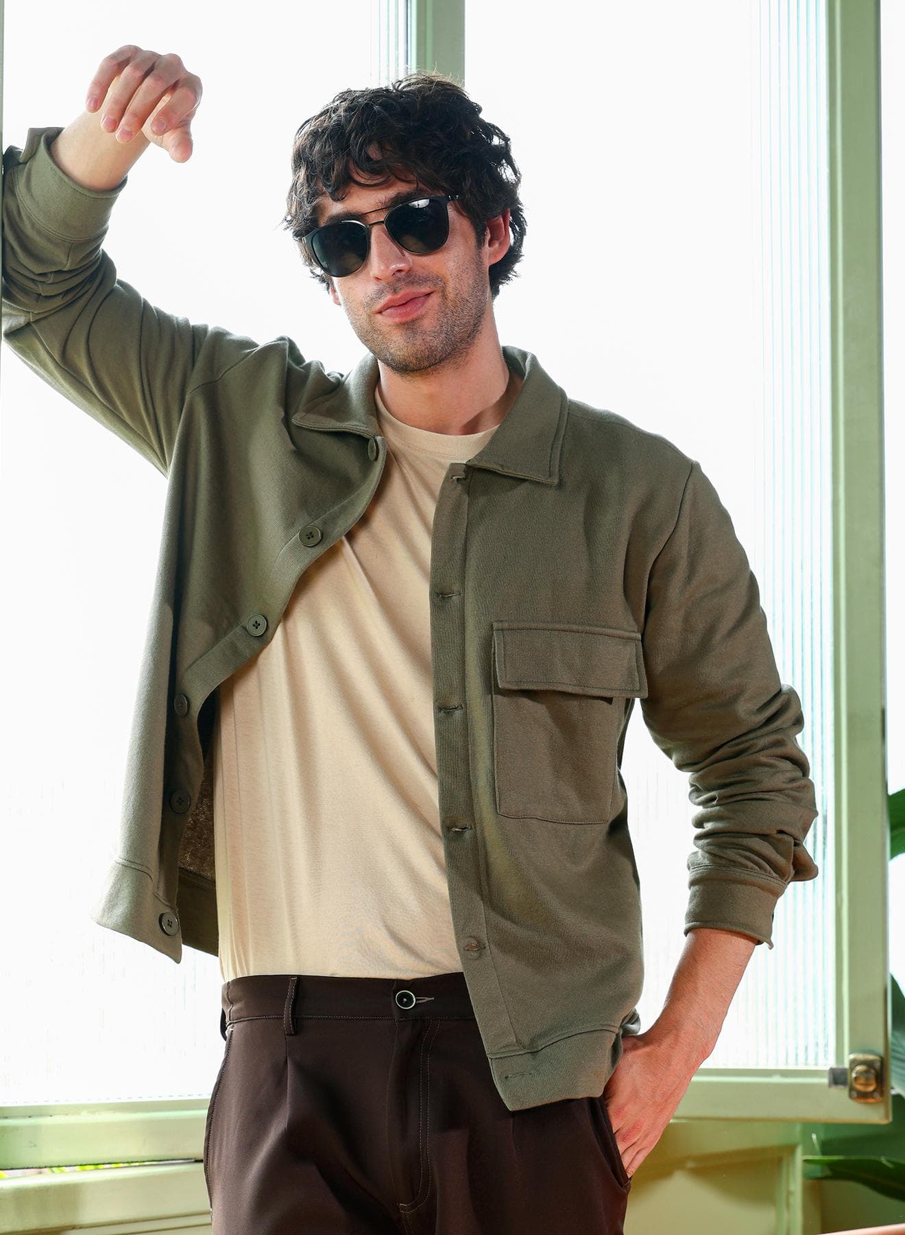 Men's Dark Olive Utility-Knit Jacket