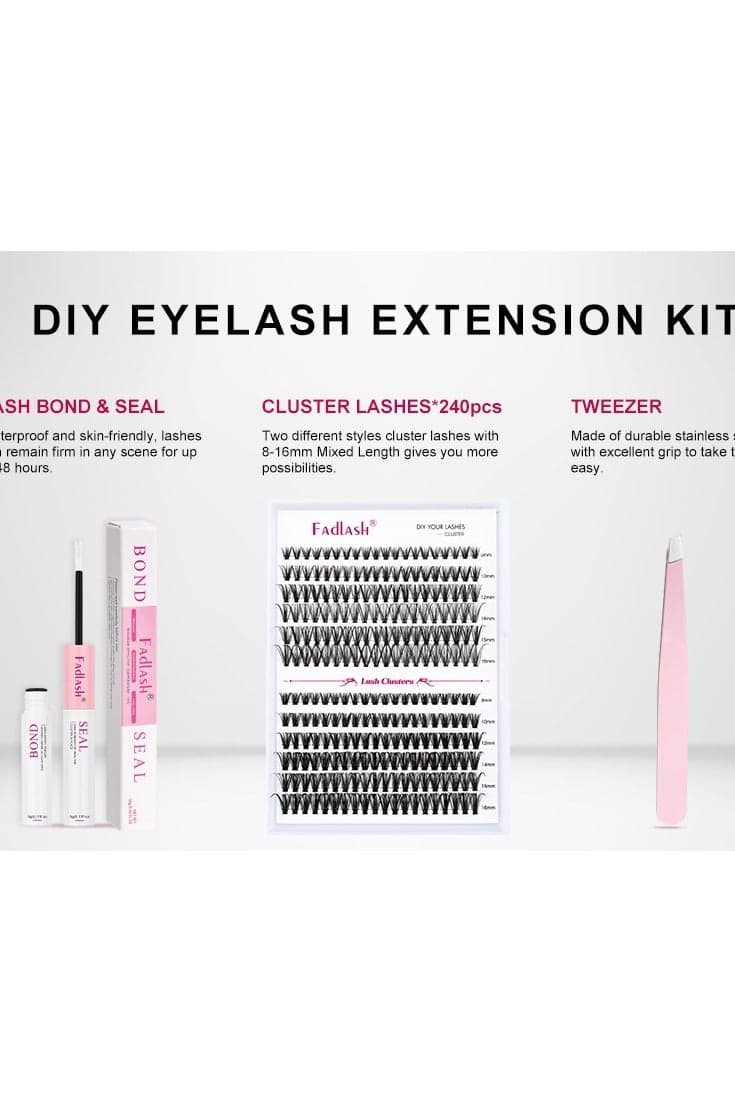DIY Eyelash Extension Kit, Lash Clusters with Lash Bond and Seal, Clusters Eyelash Applicator Tool, D Curl DIY Lash Kit (30D+40D Kit)