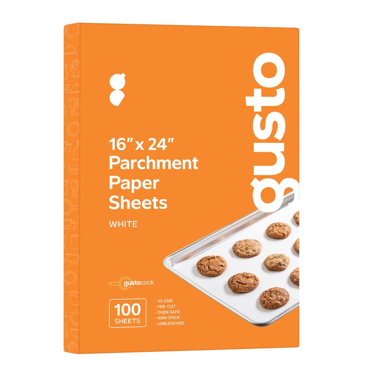 GUSTO 16 x 24 Inch 100 Count PreCut Parchment Paper Baking Sheets NonStick Unbleached Parchment Paper Sheets for Baking Cooking White Formerly Comfy Package