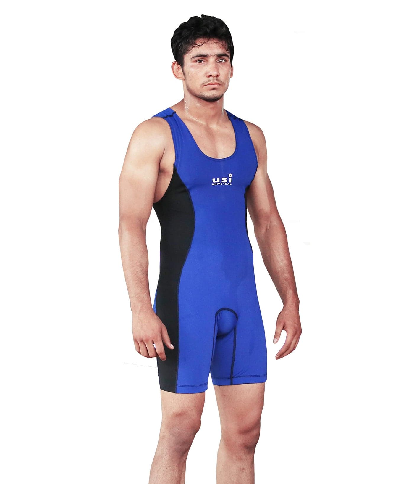 USI UNIVERSAL 419WSM Wrestling Suit for Men, Wrestling Singlet with Nylon Elastane Fabric 210 GSM, Irritation Free Flat Lock Seam (Blue, Size M)
