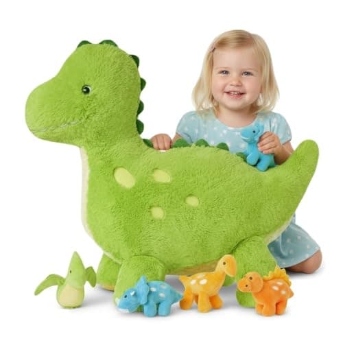 Tezituor Cute Dinosaur Stuffed Animal with 4 Baby27inch Dinosaurs Plush ToysGiant Mommy DinosaursLarge Dino Plushies Gifts for Girls Boys Kids Christmas Easter Birthday Childrens Day Green