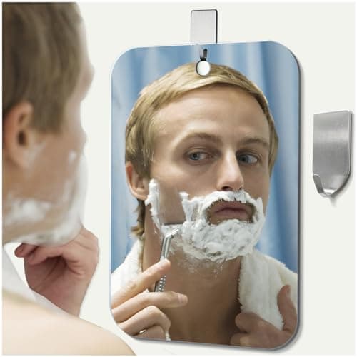 NKJVE Shatterproof Shower Mirror fogless for Shaving Mirror (Larger,11"x8") Small Wall Hanging Camp Vanity Mirror,Unbreakable Makeup Travel Camping Mirrors,Men Fog Free Handheld,Outdoor Showers