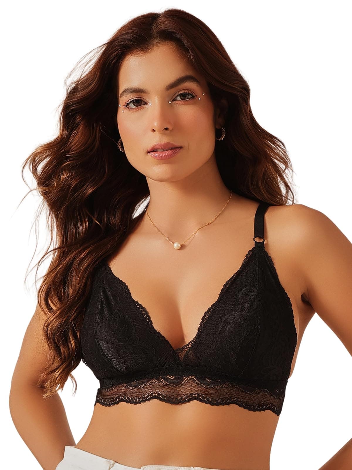Clovia Women's Lace Non-Padded Non-Wired Full Cup Longline Bralette (BR2403A13_Black_38C)