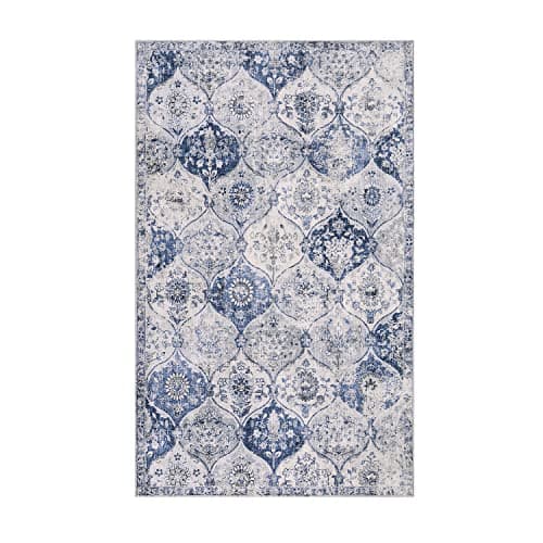 Lahome Moroccan Trellis Washable Small Area Rug, 3x5 Area Rug for Bedroom Living Room, Non-Slip Oriental Throw Carpet for Kitchen Office Entryway Bathroom Office Elise, White/Royal Blue