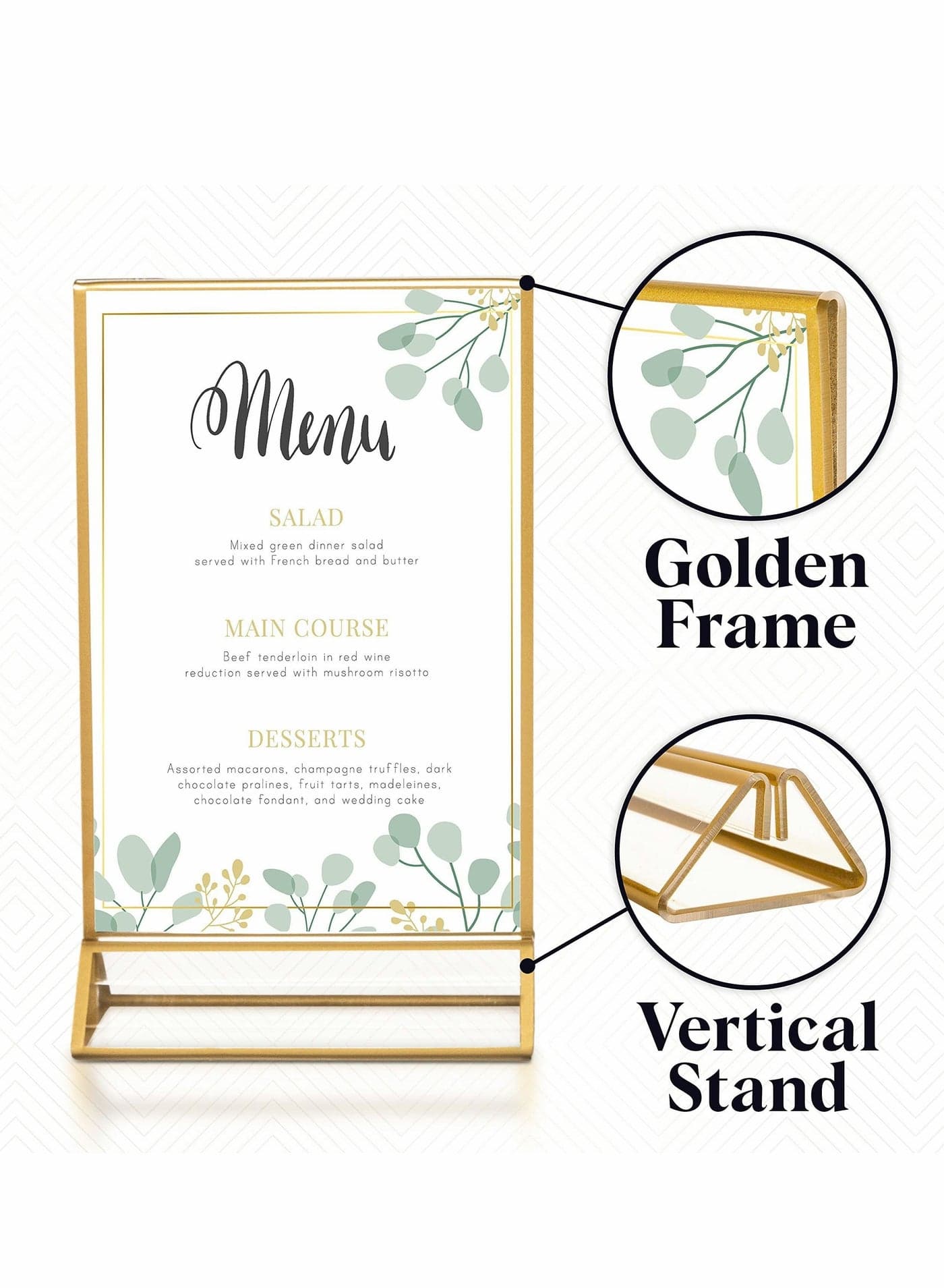 Clear Acrylic Frames Display Holder With Gold Borders And Vertical Stand Double Sided Table Menu Holders Picture For Wedding Numbers Restaurant Signs Photos Display-5x7 Inches 6Pack