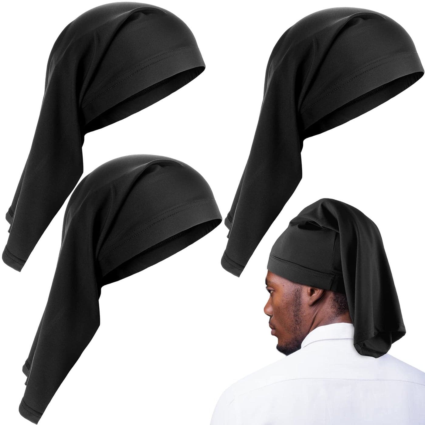 3 Pieces Satin Lined Dread Loc Cap Long Braid Cap Elastic Dreadlock Tube Sock for Full Cover Hair Stocking Night Sleep Bonnet Black