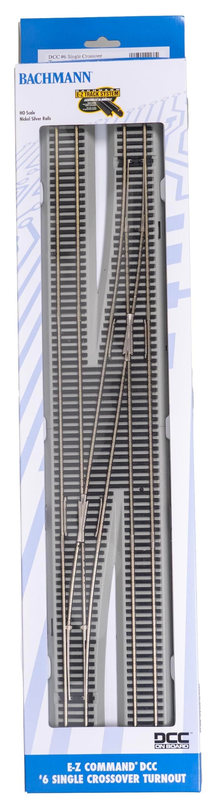 Bachmann Trains EZ COMMAND DCC EQUIPPED 6 SINGLE CROSSOVER TURNOUT RIGHT NICKEL SILVER EZ TRACK With Grey Roadbed HO Scale Medium