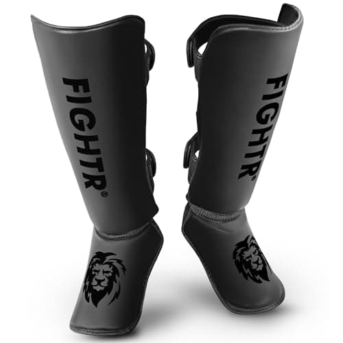 FIGHTR Shin Guards with a and Ideal Padding Thick shin Protection for Kicks in Kickboxing MMA Muay Thai and Other Martial Arts