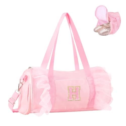 Personalized Initial Dance Bag for Girls 46 Small Lace Gym Sport Yoga Cheer Dance Bags Gift for Teen Girls Cute Letter Kids Ballet Bag Toddler Travel Duffel Tote with Adjustable StrapsPinkH