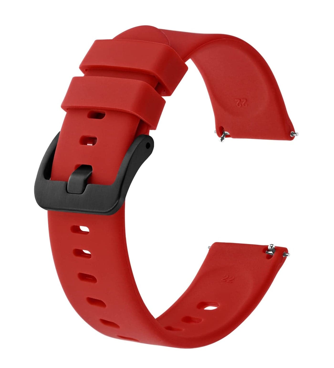 BISONSTRAP Silicone Watch Bands, Slim Watch Straps with Quick Release, 22mm, Red with Black Buckle